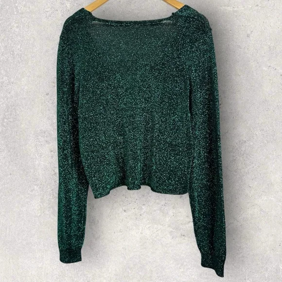 SOLD Free People Alpine Green Glitter Metallic Cardigan‎ Womens Size XL Y2K - Picture 7 of 15